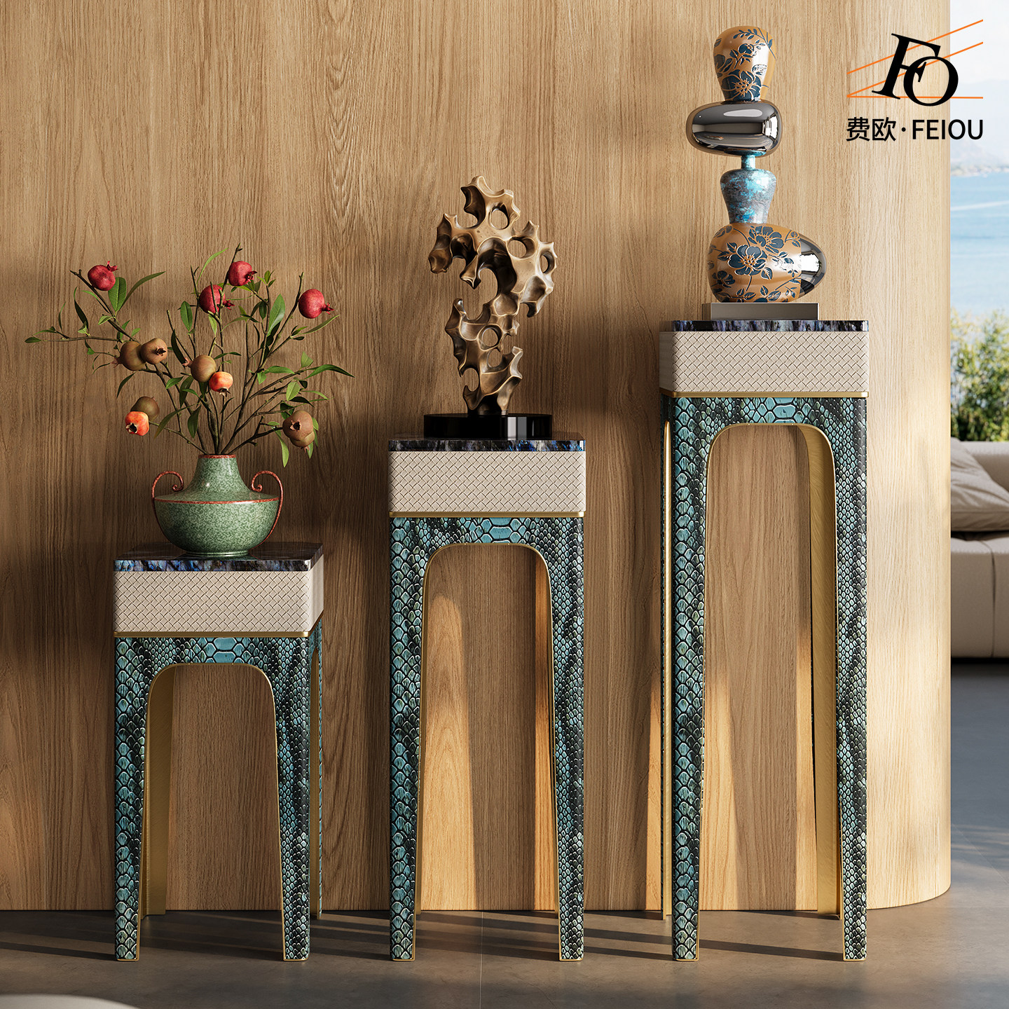 高级轻奢花几后现代客厅卧室书房置物架定制装饰摆件意式落地花架