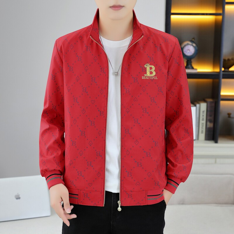 春秋中国风B字母刺绣立领男夹克