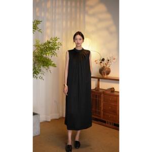 【菡风】桑蚕丝香云纱夏季气质女人显瘦时尚黑色设计师连衣裙
