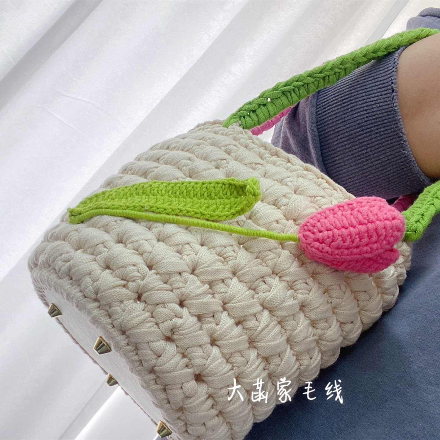 DAHAN HOME WOOL TULIP DECORATION SPRING BASKET HANDBAG FLAT BELT YARN NOVICE CROCHET MATERIAL