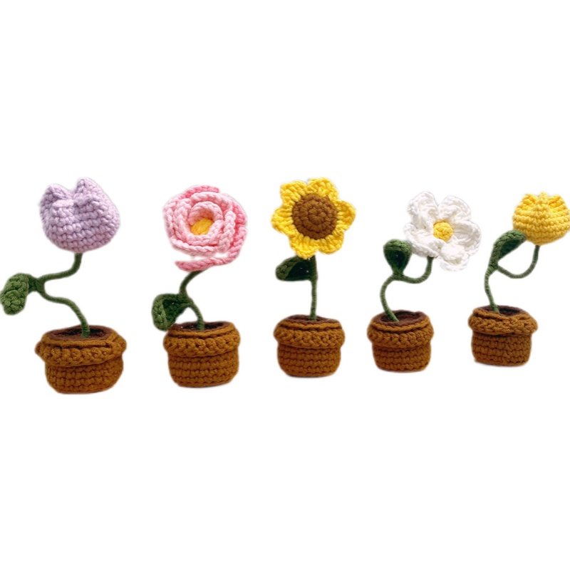 SMALL SWEET POTATO MINI POTTED SPRING FLOWERS OFFICE DESKTOP ORNAMENT TULIP SUNFLOWER HAND-WOVEN MATERIAL