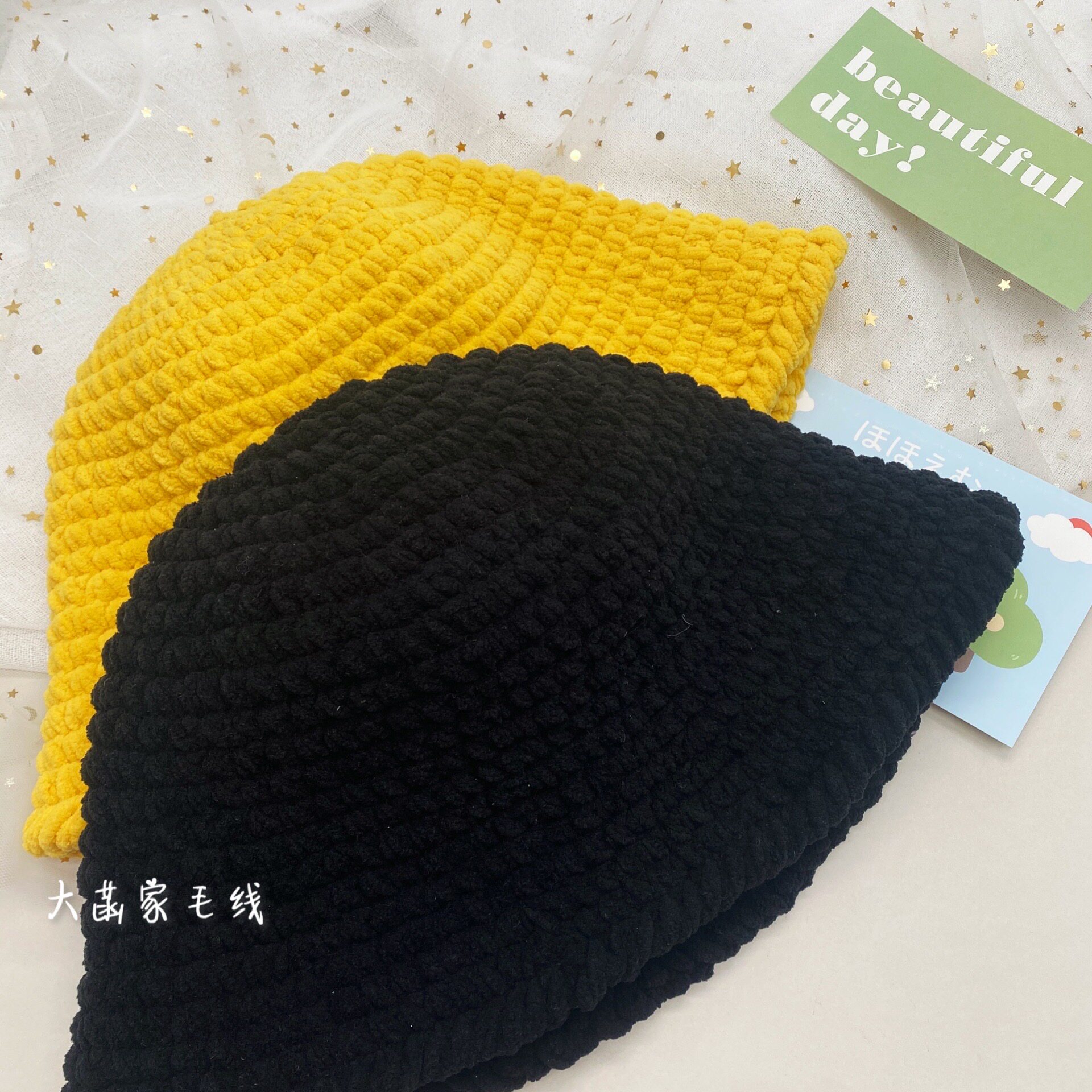 BIG HEAD SISTERS BUCKET HAT ICE BAR LINE FACE SMALL KOREAN VERSION SWEET KNIT HAT WINTER POT HAT DIY MATERIAL PACKAGE