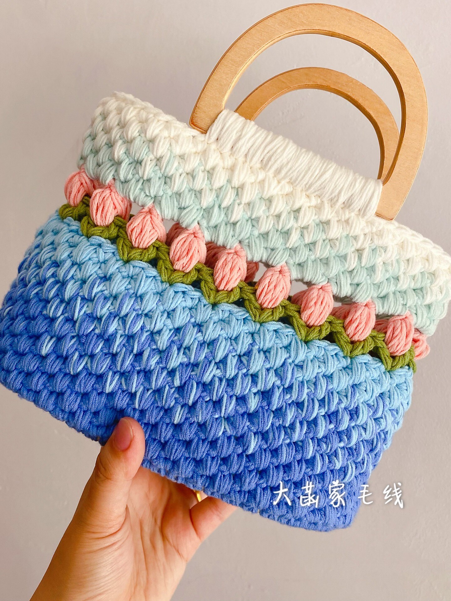 MILK COTTON GRADIENT TULIP WOVEN BAG PORTABLE LARGE CAPACITY SMALL BAG NOVICE CROCHET MATERIAL BAG