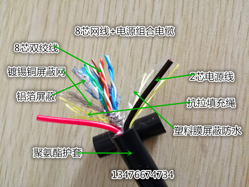 TRVVSP柔性4/8芯屏蔽拖链网线带2/3芯电源网络综合一体线复合电缆