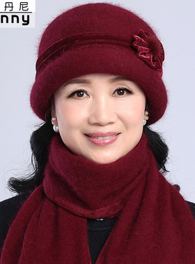 中老年帽子女冬天兔毛老人中年