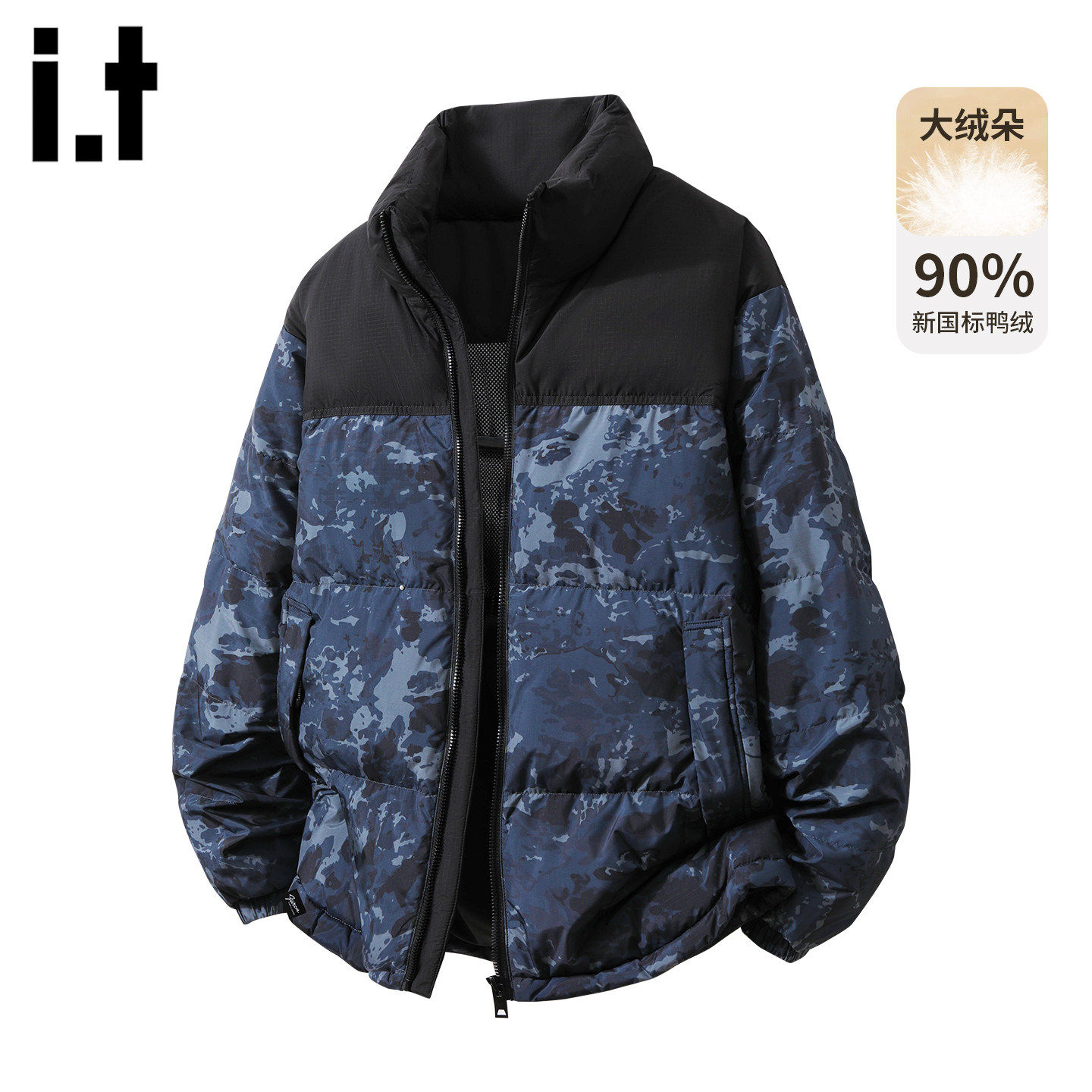 New Bcfauae NB迷彩羽绒服冬季保暖面包服立领男士白鸭绒外套