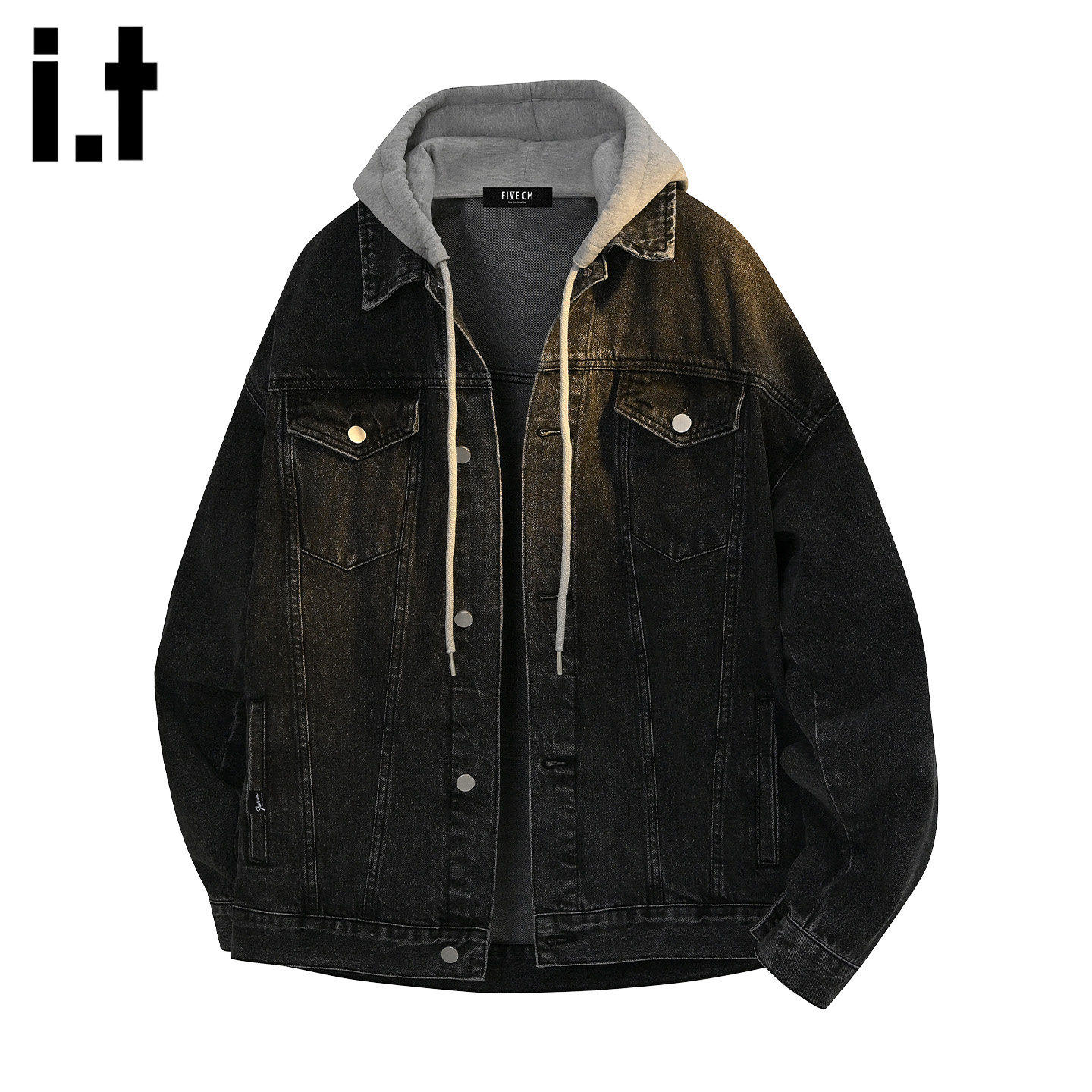 New Bcfauae NB潮牌连帽黑色牛仔外套男士秋冬高级感夹克上衣