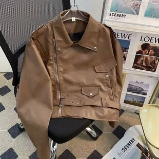 New NB欧美街头潮流宽松机车服皮衣男潮痞帅气高级感飞行 Bcfauae