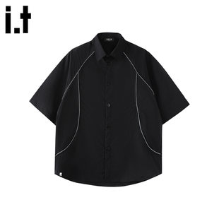 New Bcfauae NB美式潮牌解构拼接短袖衬衫男款夏季高级感上衣