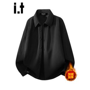 New Bcfauae NB黑色翻领长袖加绒衬衫男士秋冬季宽松加厚衬衣外套