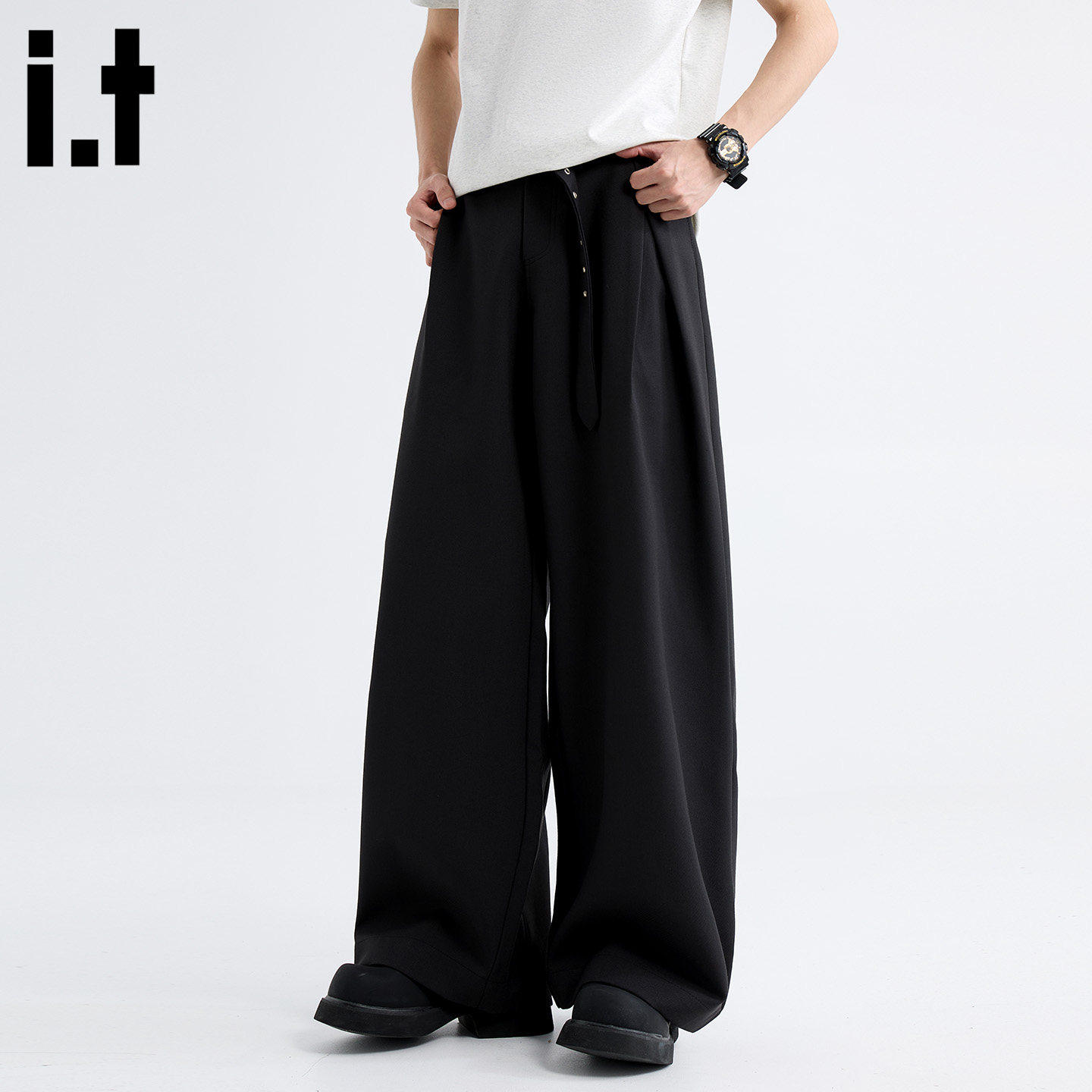 New Bcfauae NB腰带西装裤男女潮流垂坠感阔腿裤宽松休闲长裤