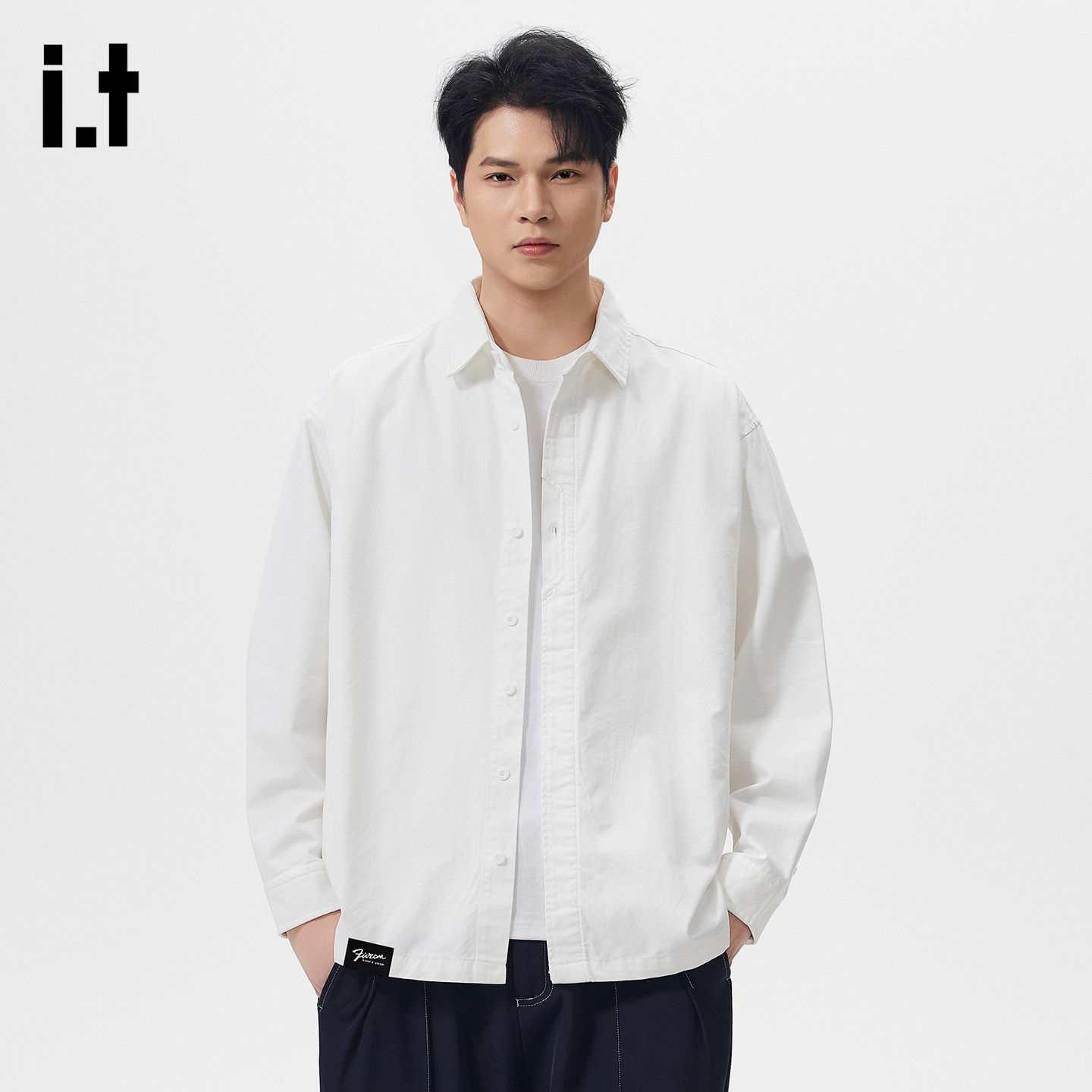 New Bcfauae NB白色长袖衬衫男春季纯色休闲衬衣宽松百搭简约外套