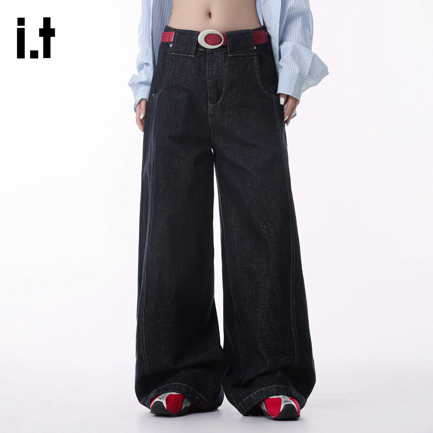 New Bcfauae NB时尚丹宁宽松阔腿牛仔裤男女秋冬款拖地裤长裤