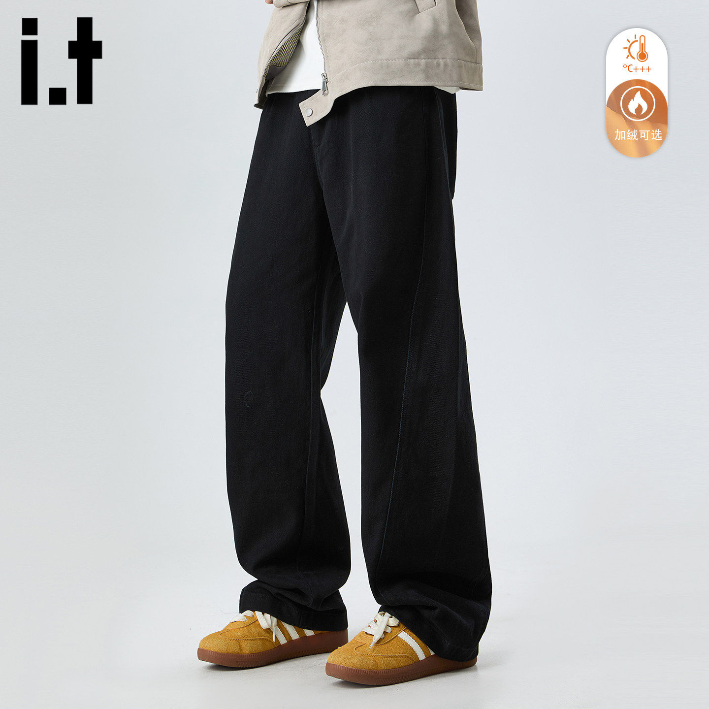 New Bcfauae NB黑色加绒休闲裤男士秋冬季新款宽松潮流直筒裤