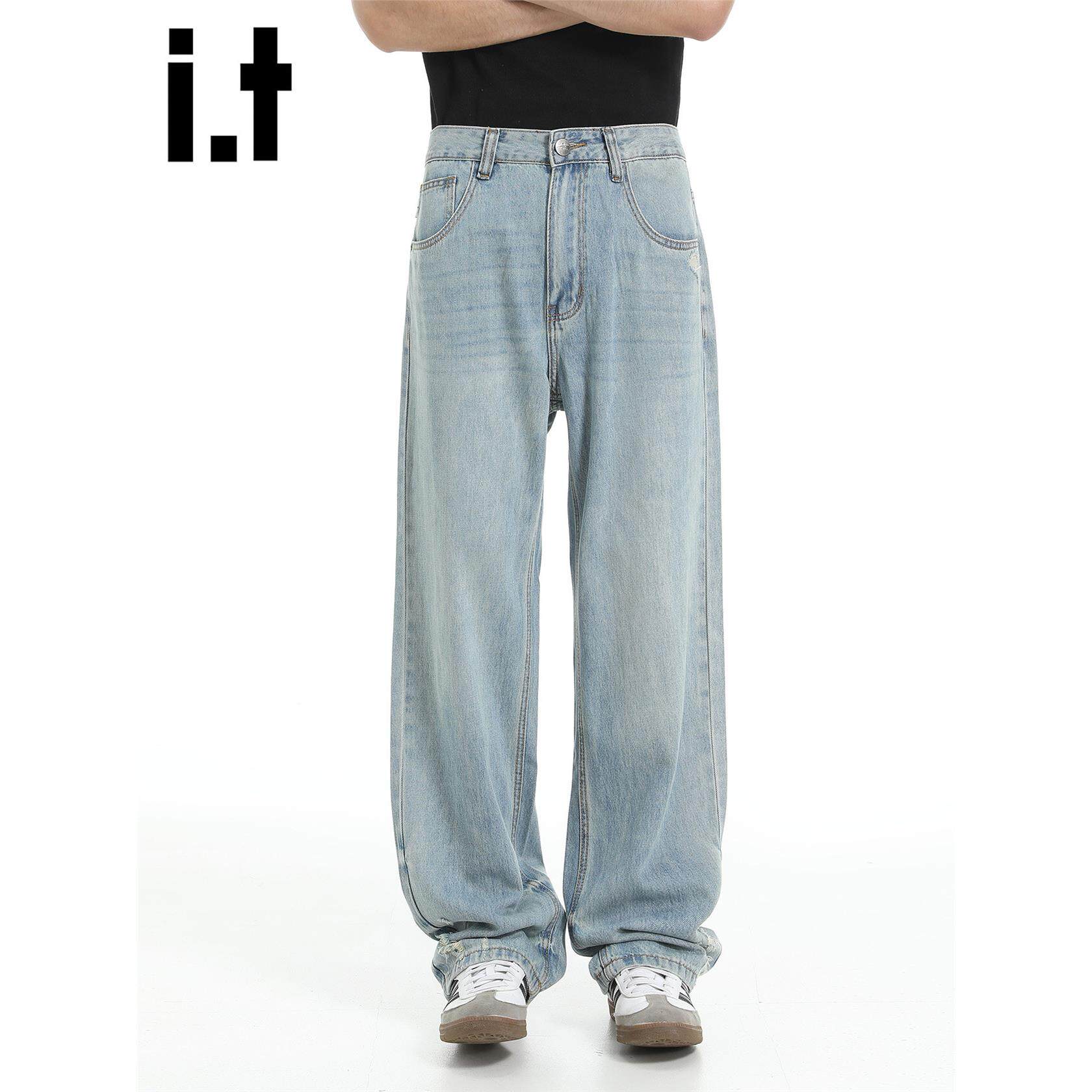 New Bcfauae NB浅色破洞阔腿牛仔裤男女款夏季薄款直筒裤长裤