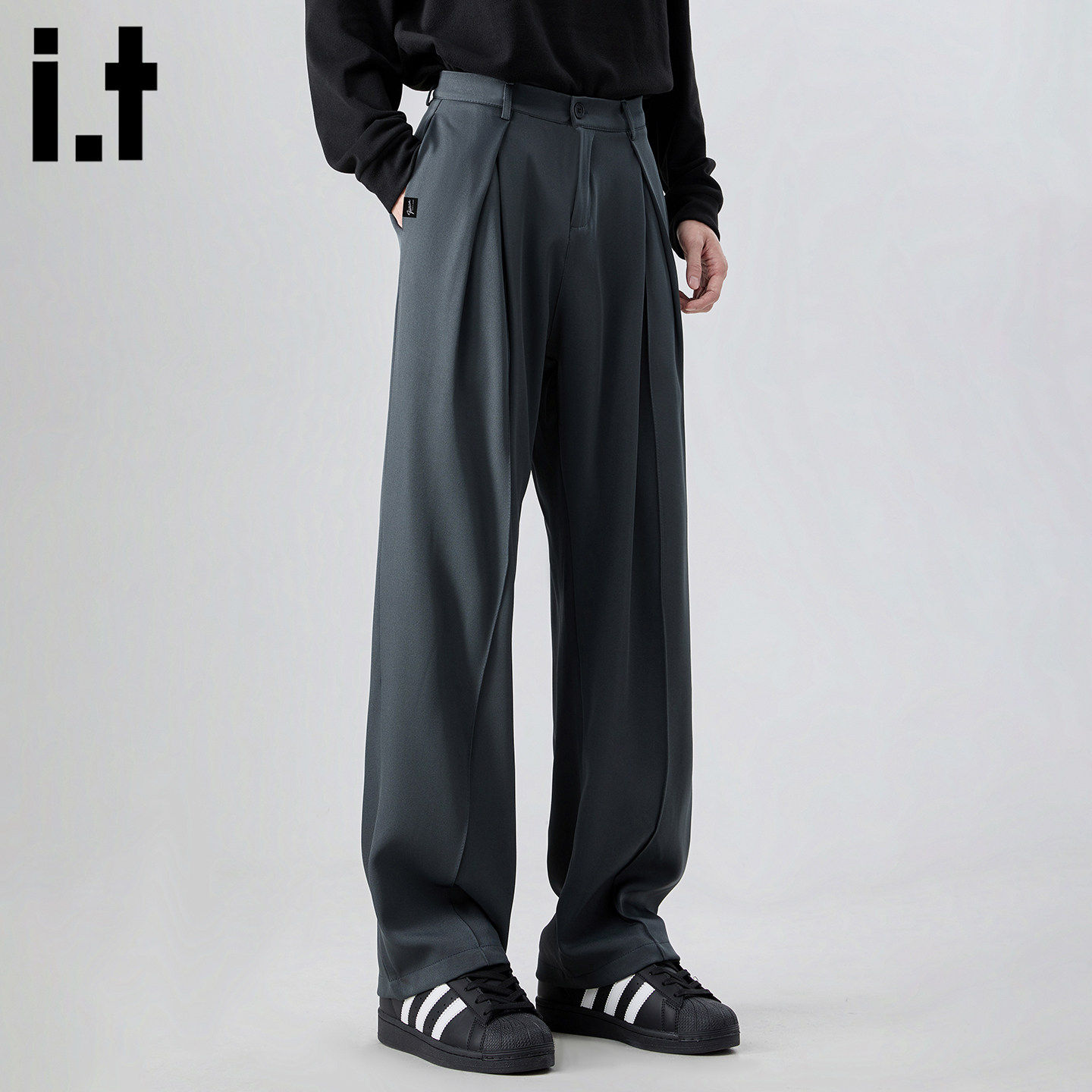 New Bcfauae NB美式褶皱西装裤男款秋冬宽松拼接通勤垂感休闲裤子