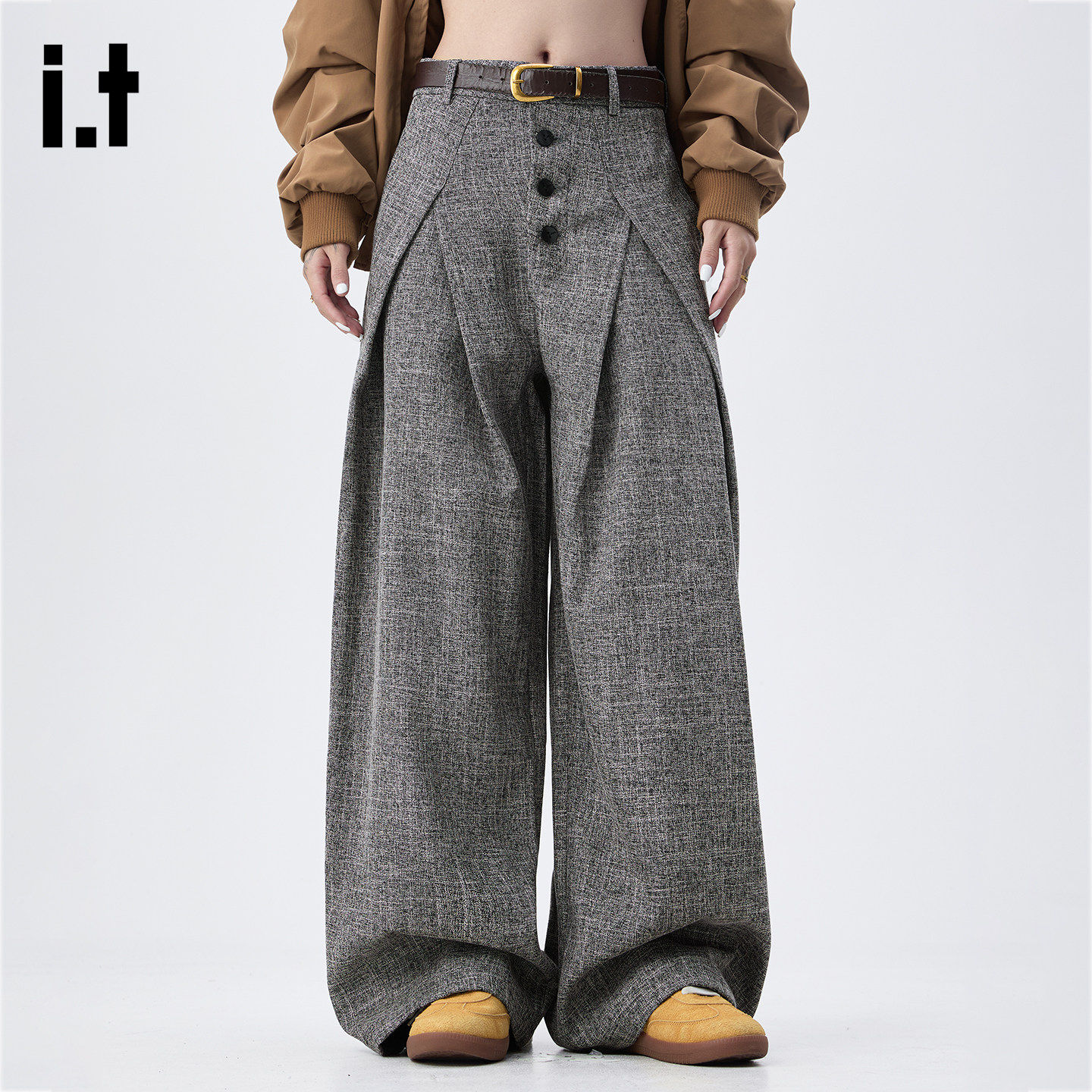 New Bcfauae NB时尚压褶宽松休闲西装裤男女秋冬阔腿裤长裤子