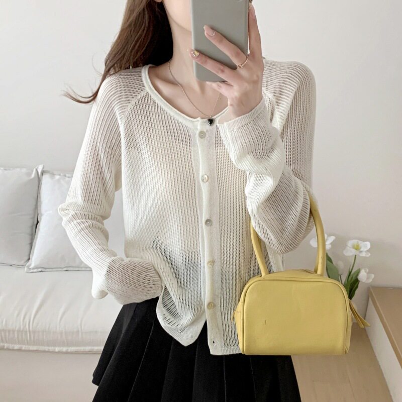 New Bcfauae NB夏天薄款亚麻冰丝防晒针织开衫女外搭罩衫外套