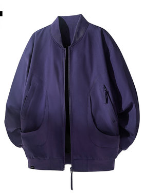 New Bcfauae NB时尚紫色高级感棒球领夹克秋冬季宽松休闲外套