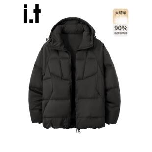 New Bcfauae NB高蓬松黑色连帽羽绒服男款冬季白鸭绒面包外套