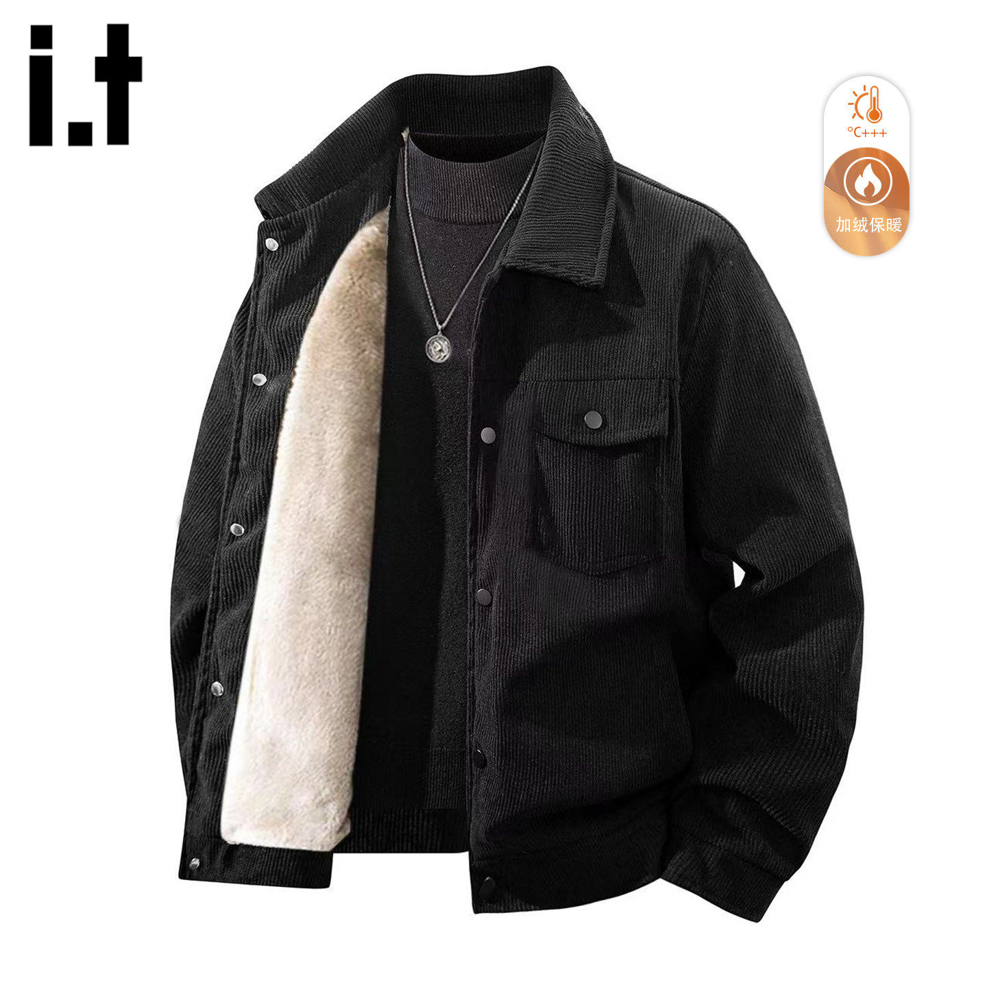 New Bcfauae NB黑色翻领灯芯绒加绒加厚夹克棉衣男款冬季外套