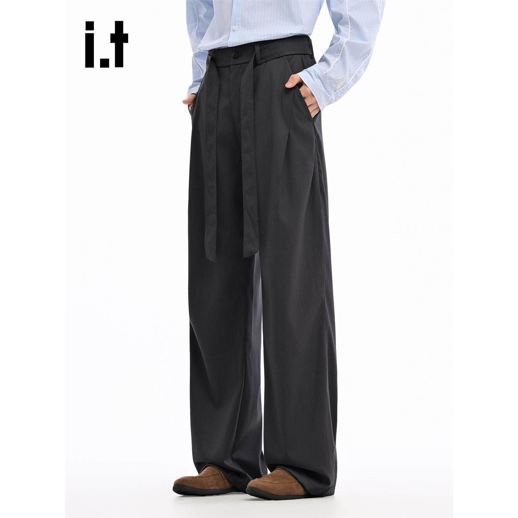 New Bcfauae NB腰带设计垂坠感宽松西装裤男士春秋直筒裤长裤