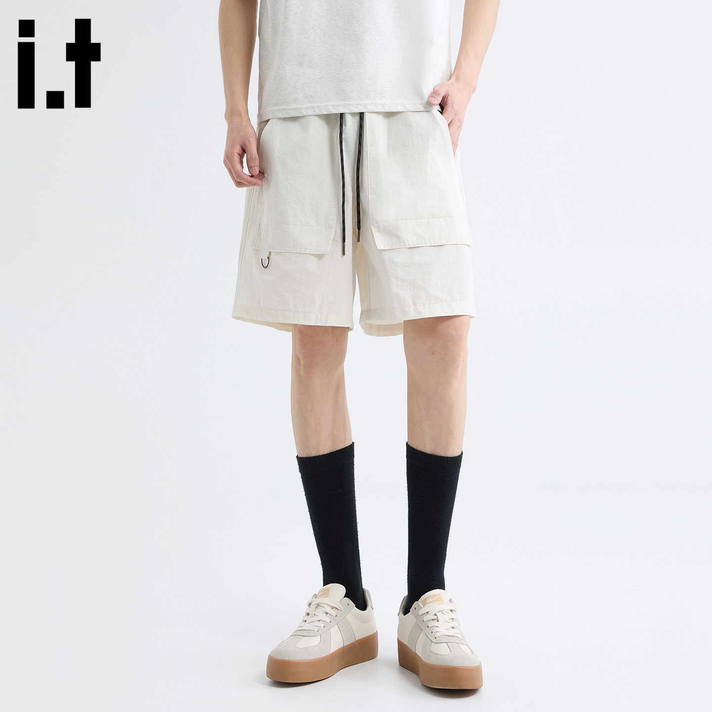 New Bcfauae NB白色松紧腰抽绳速干 干五分裤短裤男女夏季休闲 裤