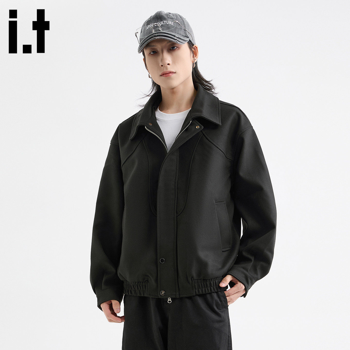 New Bcfauae NB黑色翻领飞行外套夹克外套男士秋冬款机车服上衣