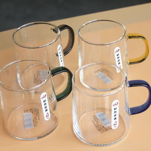 青苹果耐热玻璃4色手柄茶杯奶杯
