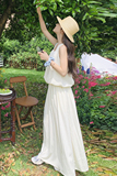 白色无袖背心套装裙女夏2024新款法式温柔风宽松a字半身裙两件套，女装套装/套裙，2C088