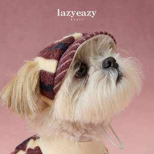 Lazyeazy宠物狗狗帽子兔毛绒贝雷帽保暖可调节冬新款露耳中小型犬