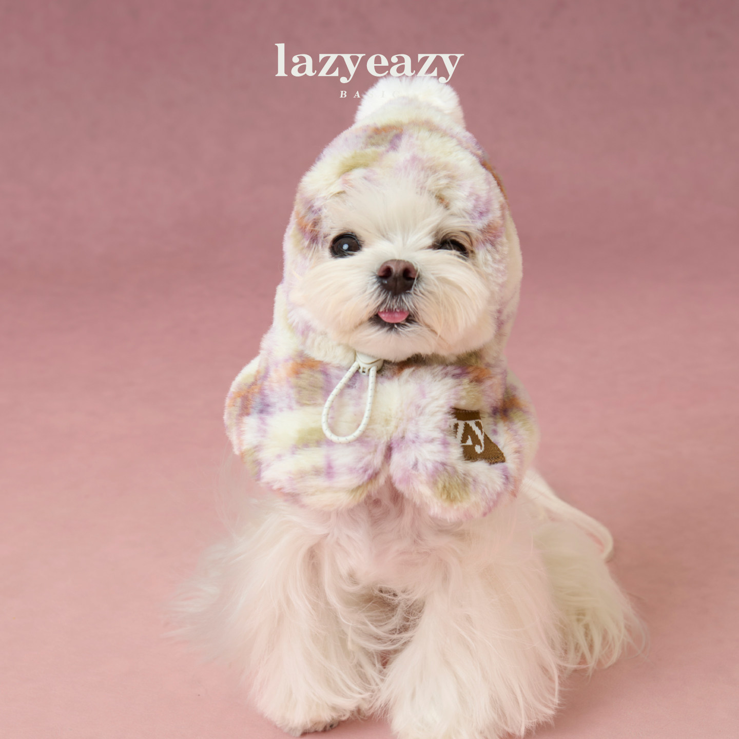 Lazyeazy宠物狗狗格纹毛绒连帽围脖可调节冬季保暖狗帽子中小型犬