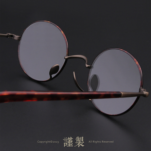 金子万年龟KMN134眼镜一体鼻托手工纯钛超轻小脸圆框高度数近视镜