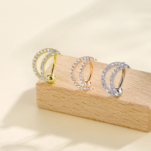 倒扣脐钉满钻微镶锆石镂空月亮月牙肚脐钉肚脐环迷你小巧脐饰女