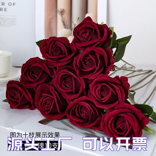 仿真花高端轻奢保湿 饰品 手感玫瑰花家居客厅假花插花餐桌花摆设装