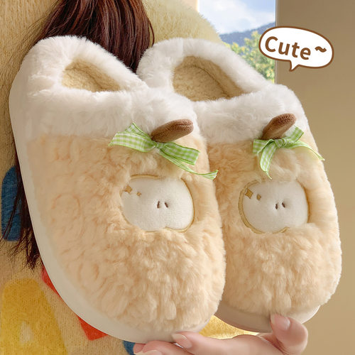 苹果棉拖鞋女款情侣款秋冬加厚绒保暖拖鞋居家防滑软底男棉拖