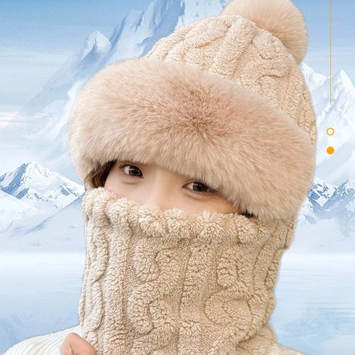 帽子围脖一体女冬2025新款加绒加厚骑车防风防寒电动车保暖套头帽