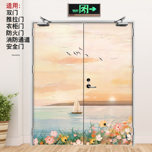 仿油画风景防火门贴纸自粘定制