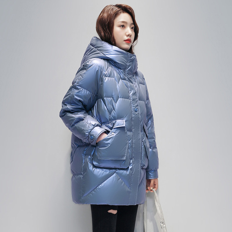 2025新款女士亮面免洗棉衣中长款韩版宽松羽绒棉服加厚面包服外套