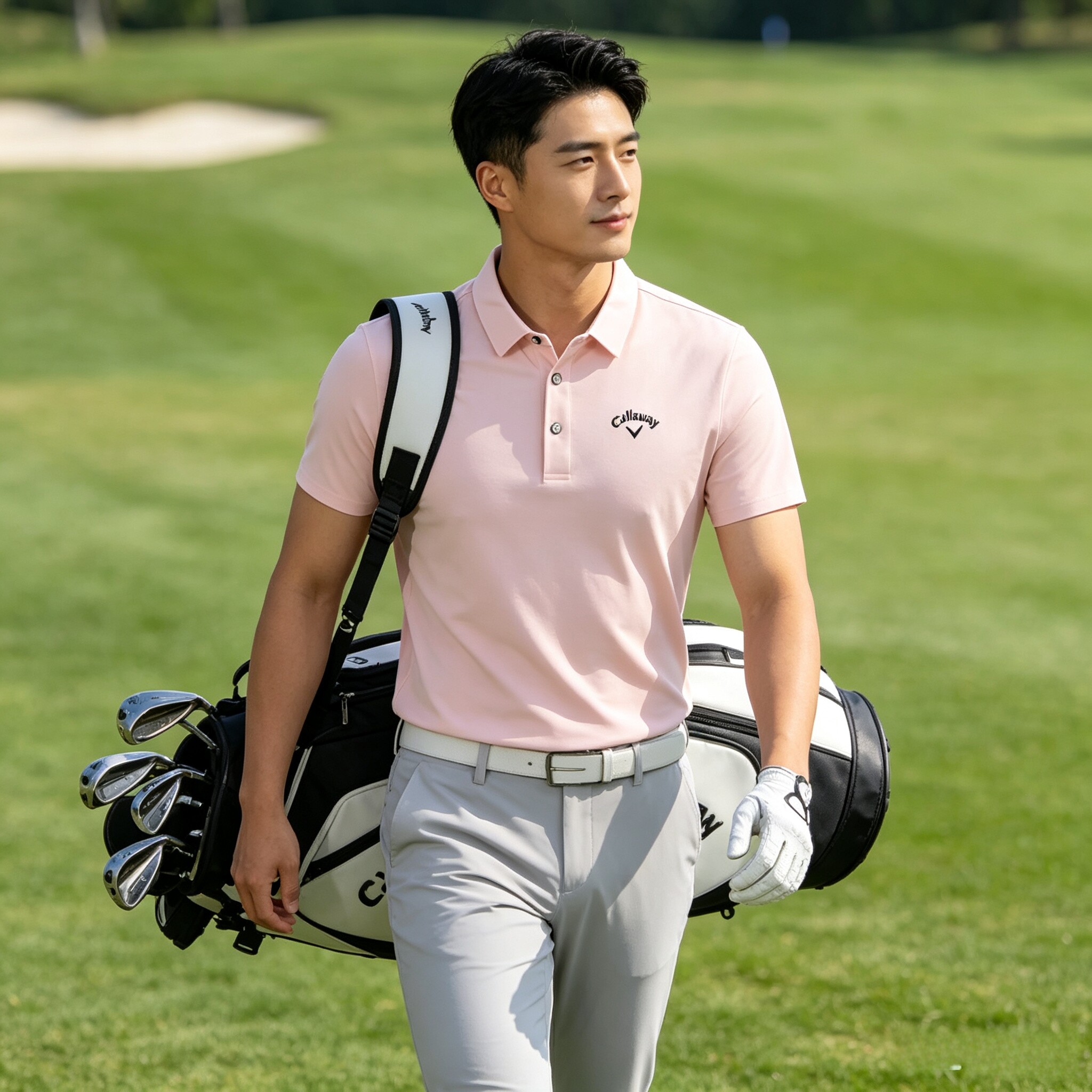 26新款美式高尔夫球服男装短袖T恤修身休闲户外运动衣翻领polo衫