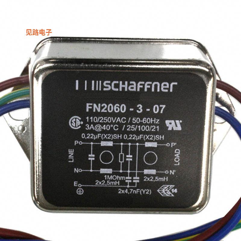 FN2060-3-07 -原装[LINE FILTER 250VAC 3A CHASS MNT单相