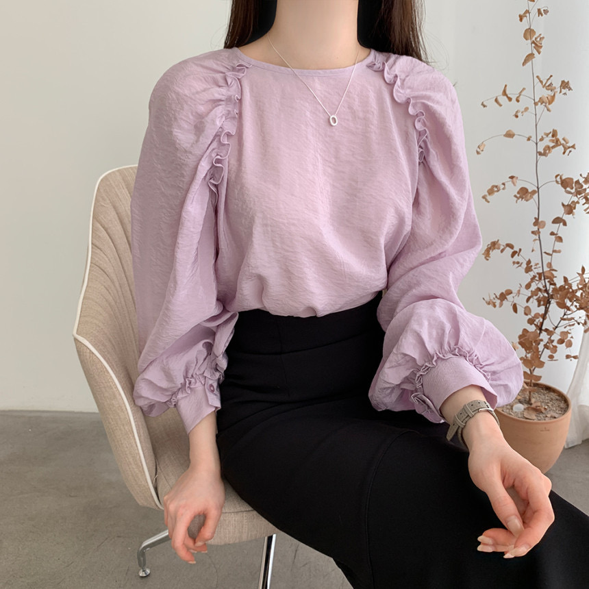 Wooden ear edge Lantern Sleeve Top