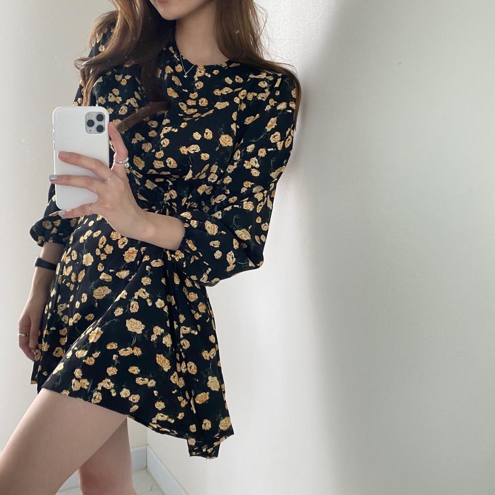 Drawstring Floral Dress