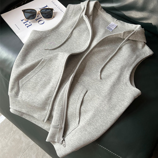 断码 春秋款 清仓1件49 3件99 灰色拉链卫衣马甲女连帽 2件79