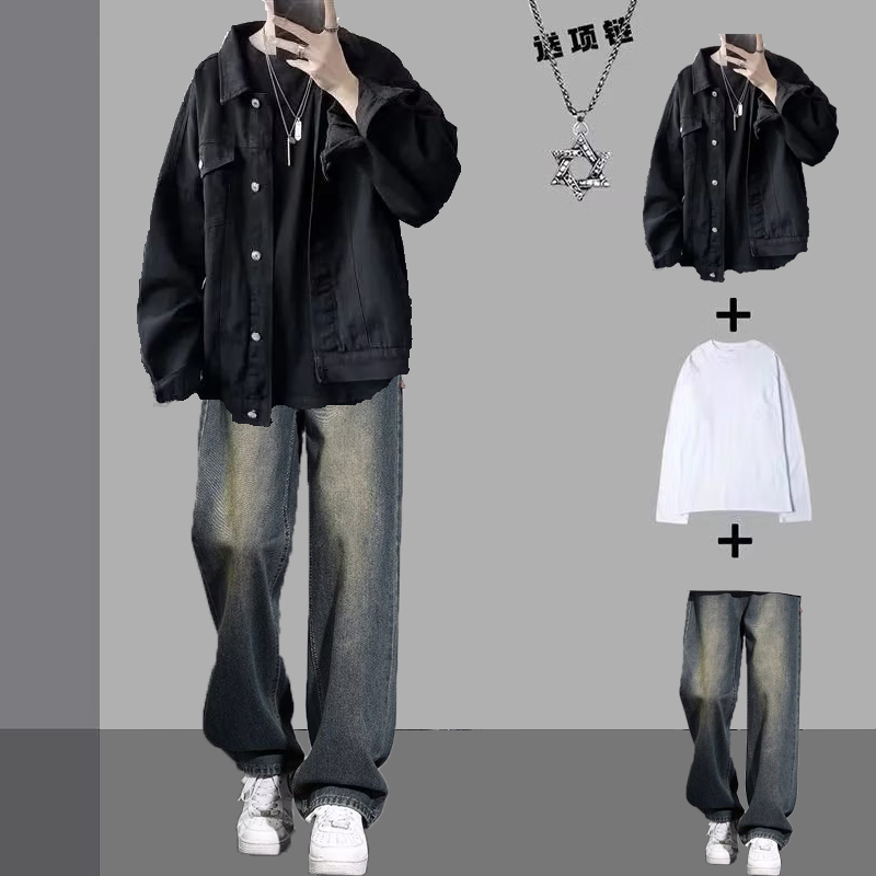 春秋季套装牛仔夹克男装潮流