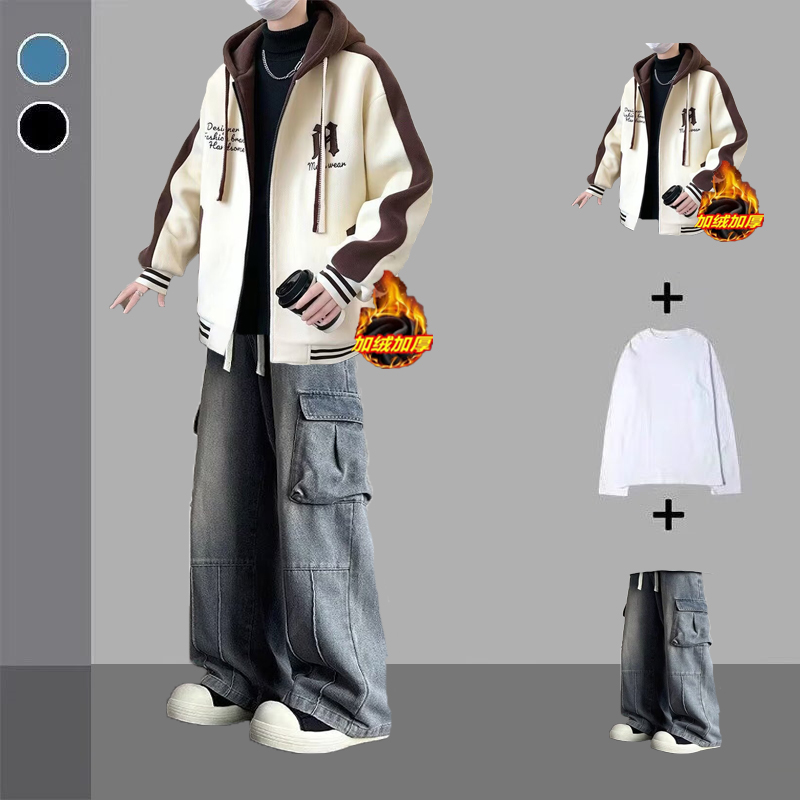 外套男春秋新款学生套装青少年