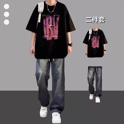 夏季纯棉短袖t恤男士套装