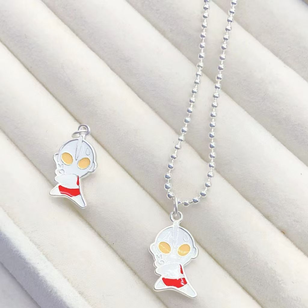 足银999吊坠彩色滴胶奥特曼儿童