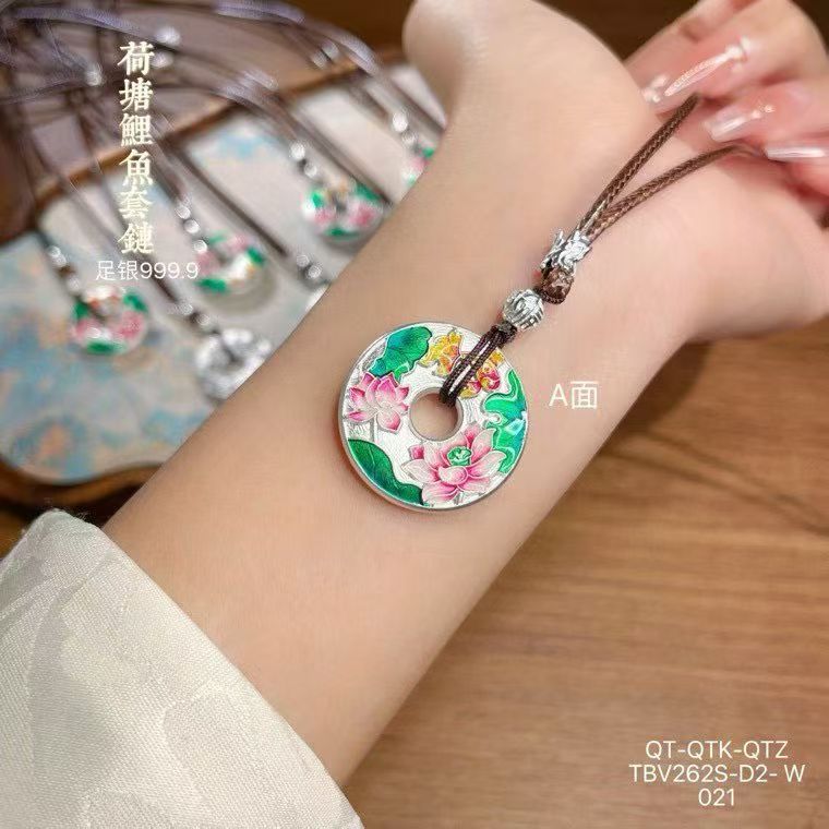 足银999新款项链荷塘鲤鱼套链