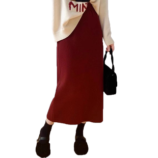 大码胖mm红色半身裙女秋冬中长款包臀裙冬裙包裙遮胯直筒裙一步裙